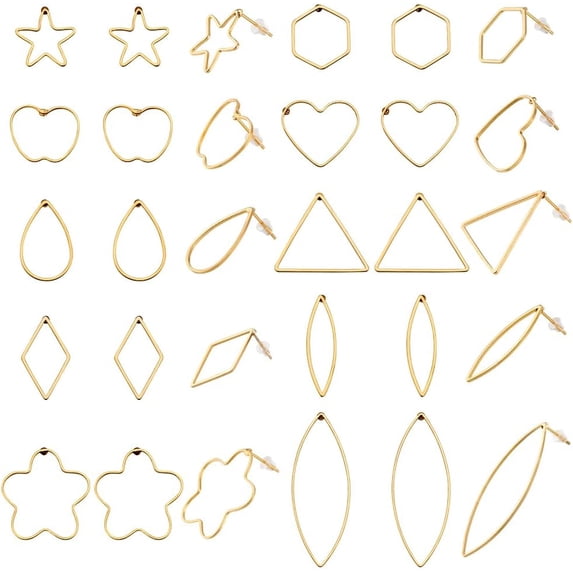 1 Box 20 Pairs Gold Stud Earrings Circle Earrings 10 Styles Geometric Stud Earrings Heart Star Teardrop Simple Triangle Earrings Tiny Triangle Stud Earrings for Women Jewelry diy Golden