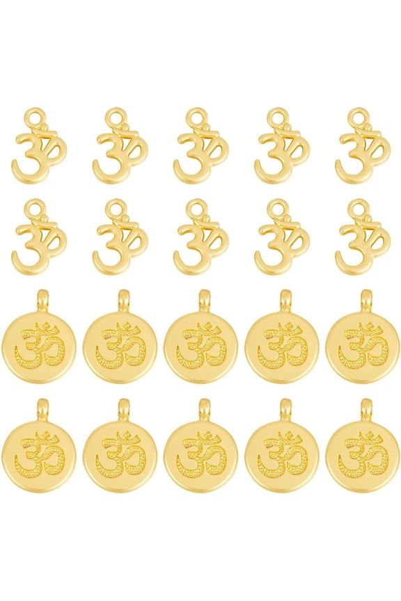 1 Box 20 Pcs 2 Styles Alloy OM Charms Golden OHM Charm Yoga Pendant Charms Yoga Symbols Charms Yoga Meditation Charm Religion Charm for Jewelry Making Crafting
