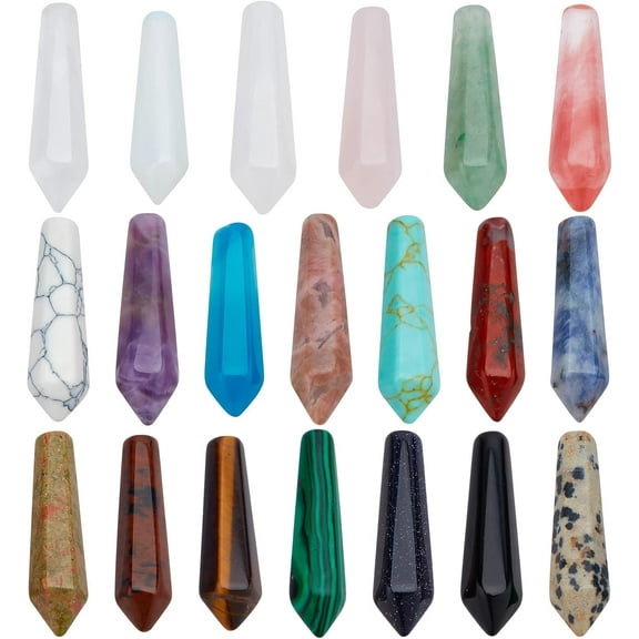 1 Box 20 Pcs 20 Styles Bullet Shape Gemstone Beads Undrilled Faceted Reiki Chakra Stones Natural and Synthetic Gemstone Bullet Pointed Beads for Wire Wrapped Pendants Making