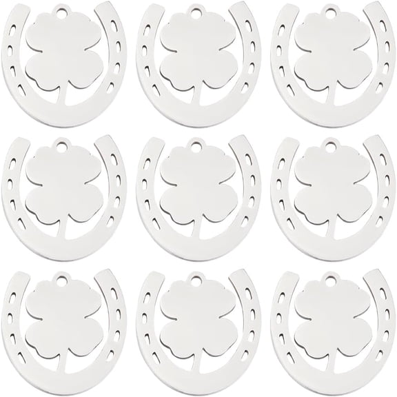 1 Box 20 Pcs Horseshoe Charms Bulk Four Leaf Clover Horseshoe Charm 201 Stainless Steel Silver Metal Horse Shoes Western St Patrick's Day Charms