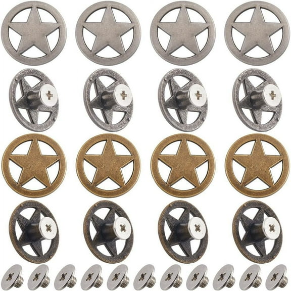 1 Box 20 Sets 2 Colors Star Decorative Buckles Vintage Concho Screw Back Hollow Out Buttons Replacement Round Metal Buckle Castings for DIY Making