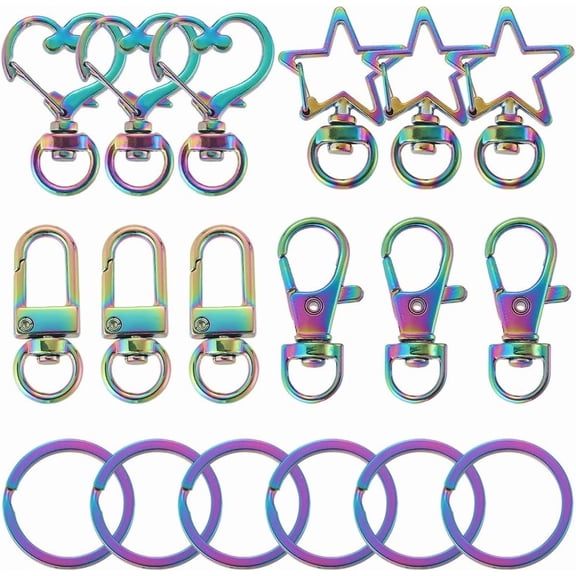 1 Box 20 Sets 4 Styles Swivel Clasp Hooks Rainbow Keychain Clips Bulk Metal Jump Rings Stainless Steels Star Heart Lobster Clasps Snap Buckle Keychain Findings