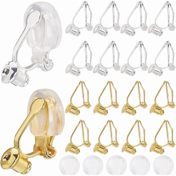 1 Box 20 Sets Clip on Earring Backs Triangle Clip Earring Converters with Comfort Silicone Pads Gold Silver Non Pierced Ear Accessories for Jewelry Making Supplies DIY Dangle Crafts Women