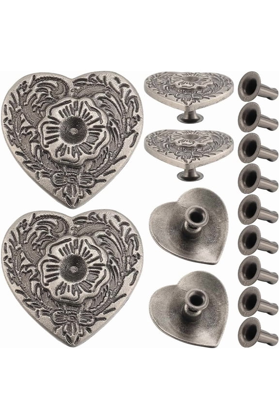1 Box 20 Sets Heart Rivets for Leather Love Shape Decorative Buckles Retro Carving Texture Rivet Metal Castings Screw Back Buttons Western Cowboy Belt Decoration Accessories for diy making