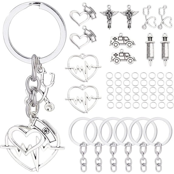 1 Box 20 Sets Nurse Charms Doctor Charms Keychain Making Kit Hospital Charms for Jewelry Making Stethoscope Syringe Nurse Cap Hat Charms Nurse Graduation Gift Nurses Week Nurse Day Key Ring Colorful