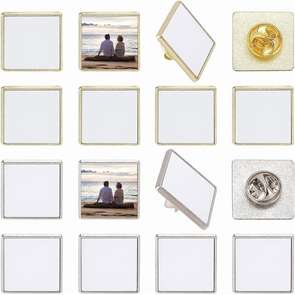 1 Box 20 Sets Sublimation Blank Button Pins Metal Pin Back Button Blanks Bezel Tray Square Aluminum Sheet Accessories