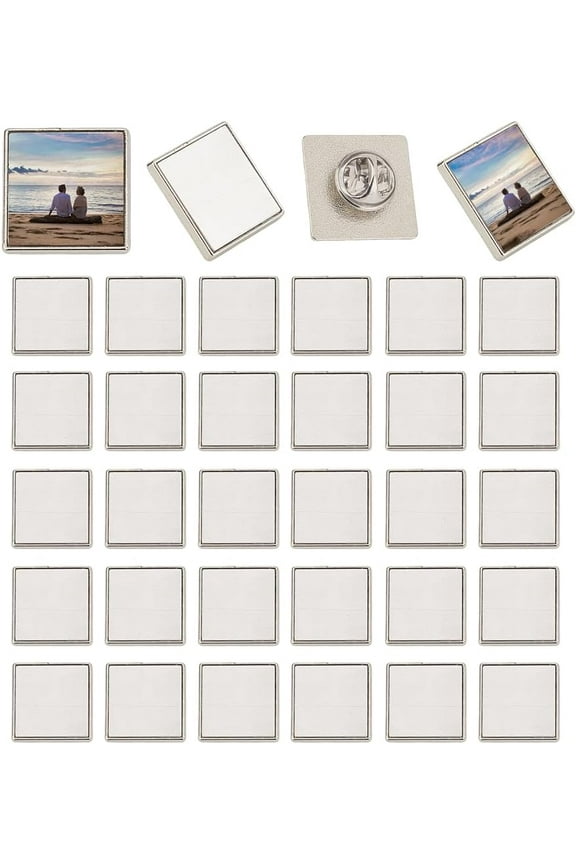 1 Box 20 Sets Sublimation Blank Buttons Sublimation Pins Bulk Heat Transfer Silver Square Blank Aluminum Sheet Base Pins Badge for Christmas DIY Crafts Party Picture School Name Tags Projects Silver