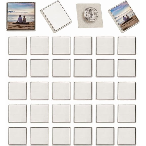 1 Box 20 Sets Sublimation Blank Buttons Sublimation Pins Bulk Heat Transfer Square Blank Aluminum Sheet Base Pins Badge for Christmas Crafts Party Picture School Name Tags Projects for diy making