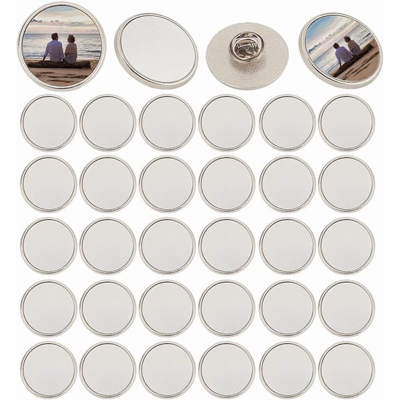 1 Box 20 Sets Sublimation Pins Bulk Blank Button Badge Sublimation Heat Transfer Sliver Round Blank Brooch Badge with Pin Backs for DIY Craft Jewelry Making Picture School Name Tags Projects DIY