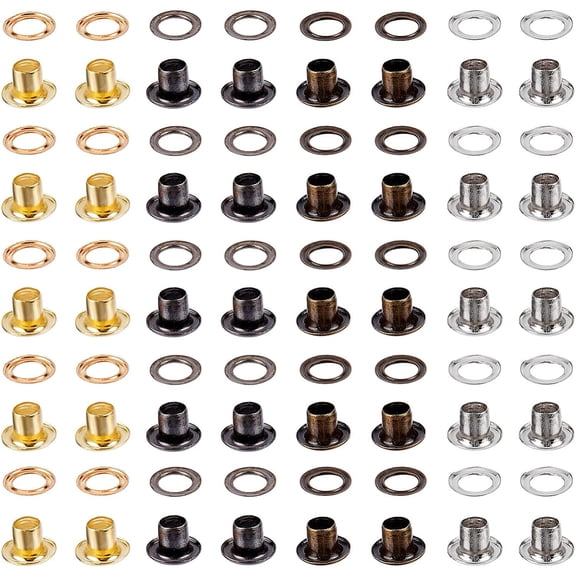 1 Box 200 Sets 4 Colors Grommets Kit Metal Eyelets 4.5mm 0.18 Inch Hole Self Backing Mini Crop A Dile Eyelets with Washers DIY