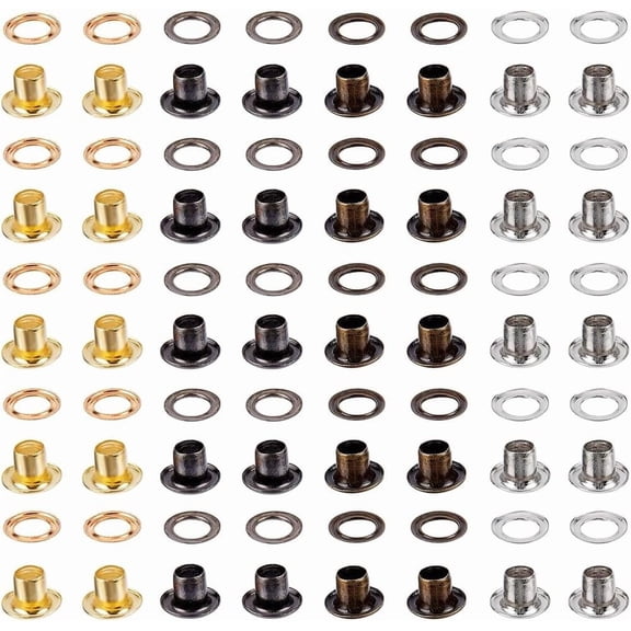 1 Box 200 Sets 4 Colors Grommets Kit Metal Eyelets 4.5mm 0.18 Inch Hole Self Backing Mini Crop A Dile Eyelets with Washers for Paper Crafting Bead Cores Clothes Belt Bag Leather Canvas Colorful