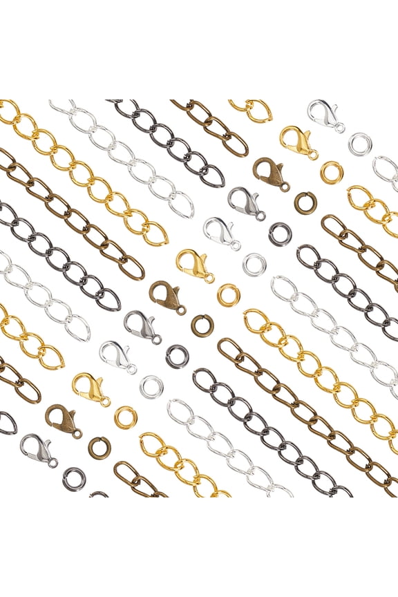 1 Box 200 Sets Silver Lobster Clasp Chain Extender Tail Extender Chain Gold with Jump Rings Removable Iron Link Extension Chains Findings Kits DIY
