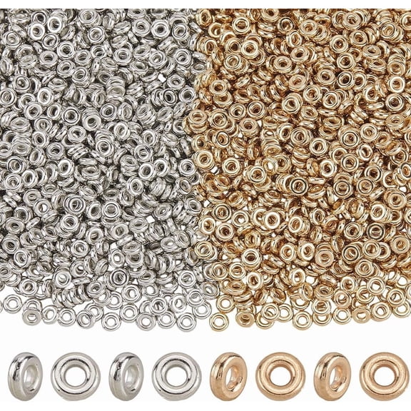 1 Box 2000PCS 6MM Flat Round Disc Spacer Rondelle Beads with 2MM Holes CCB Spacers Gold and Silver Small Loose Plastic Bead Bulk for Jewelry Making Bracelets Necklaces DIY Craft Supply