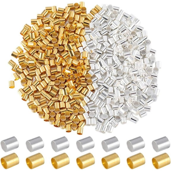 1 Box 2000Pcs Crimp Tube Beads 3mm Stopper Beads Metal Cords End capss Gold Silver Brass Crimper Loose Spacer Bead for Jewelry Making Supplies Crimping Beads DIY Bracelets Earrings Crafts GoldenDIY