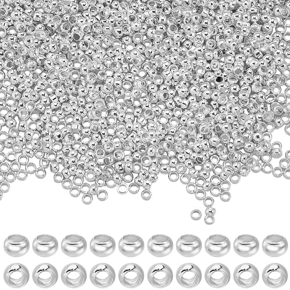 1 Box 2000Pcs Tiny Spacer Beads 2mm 925 Sterling Silver Plated Brass Metal Round Rondelle Loose Spacer Seed Beads