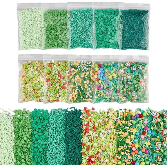 1 Box 200G 10 Style Saint Patrick's Day Handmade Polymer Clay Cabochons Sets Mixed Shapes Mixed Color 5~7x1.3~1.5mm 20g/style