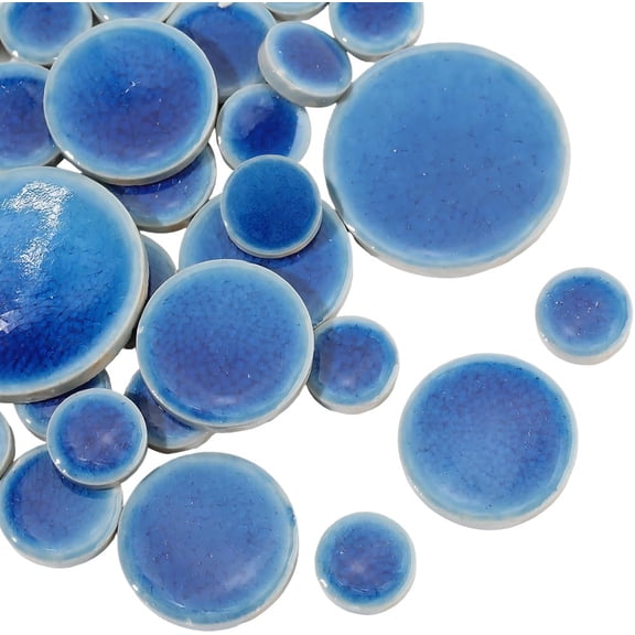 1 Box 200G Round Mosaic Tiles Blue Ceramic Tile Bulk Porcelain Random Size Glossy Crack Pattern Pony Tiles Pieces