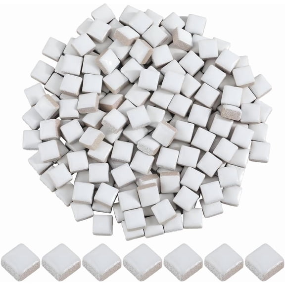 1 Box 200G White Mosaic Pieces Square Ceramic Mosaic Tiles Small 1cm Opaque Porcelain Stained Cabochons Mosaic Project for Handmade Mosaic Art Crafts Home Bathroom DIY Decoration White DIY