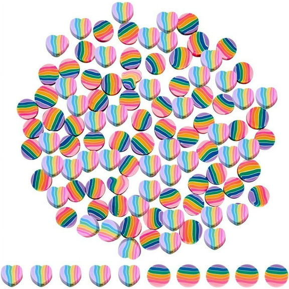 1 Box 200PCS 10mm Rainbow Polymer Clay Beads Heart Clay Beads Love Kawaii Pinky Colorful Small Flat Round Spacer Beads Bulk for Jewelry Making Beading LGBT Valentine's Day Bracelet