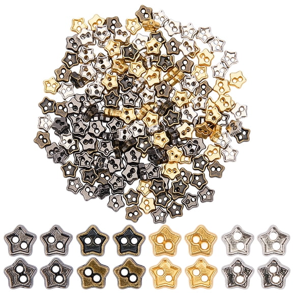 1 Box 200PCS Alloy Two Hole Mini Star Shaped Buttons Multiple Gold Black Brown Silver Five Pointed Stars Metallic Assorted Button for