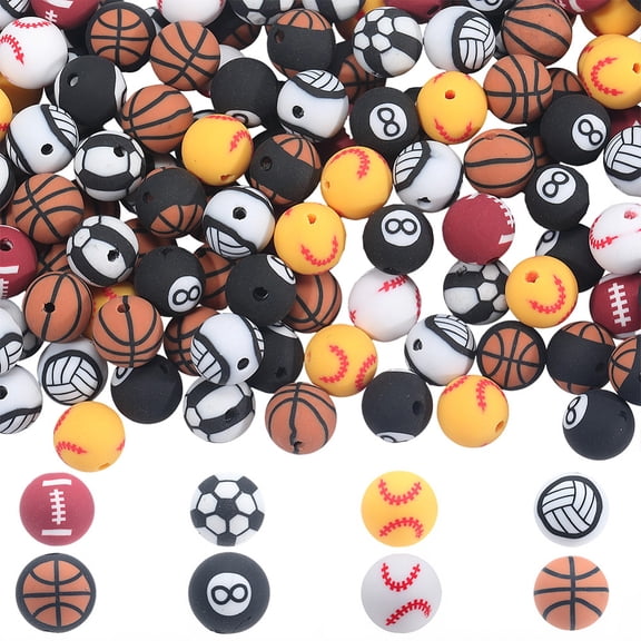 1 Box 200PCS Sports Ball Beads with Holes Polymer Clay Basketball Rugby Baseball Volleball Sport Games Handmade Loose Spacer Bead Bulk