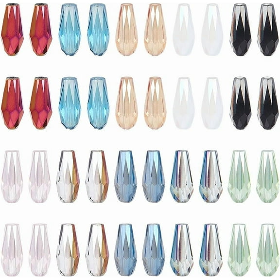 1 Box 200Pcs 10 Colors Water Drop Bead Glass Teardrop Beads Bulk Electroplate Faceted Tear Drop Waterdrops Shaped Loose Spacer Bead for Jewelry Making Bracelet Necklace DIY Crafts Supplies