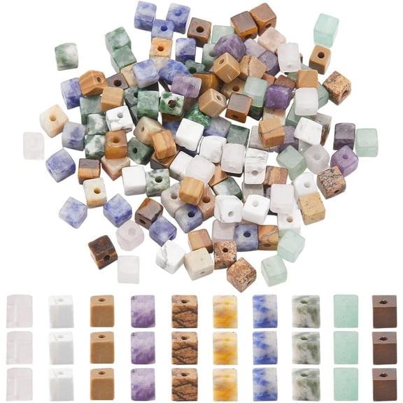1 Box 200Pcs 10 Styles Square Gemstone Beads Bulk 4mm Cube Stone Beads Small Natural Flat Beads for Jewelry Making Necklace Bracelet DIY Craf Christmas Women Adults colorful DIY