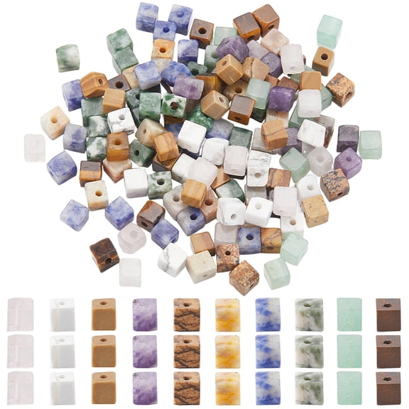 1 Box 200Pcs 10 Styles Square Gemstone Beads Bulk 4mm Cube Stone Beads Small Natural Flat White Green Rectangular Beads