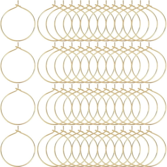 1 Box 200Pcs 25mm Round Beadings Hoops Small Wine Glass Charm Rings Bulk Gold Brass Dangle Hypoallergenic Open Hoop Circle Wine Charm Rings