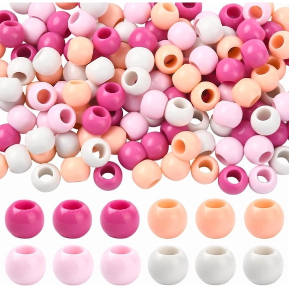 1 Box 200Pcs 4 Colors Acrylic Rondelle Beads 12mm Large Hole Beads Pink Colorful Flat Round Smooth Opaque Pony Loose Jumbo Spacers Findings for DIY handcrafting
