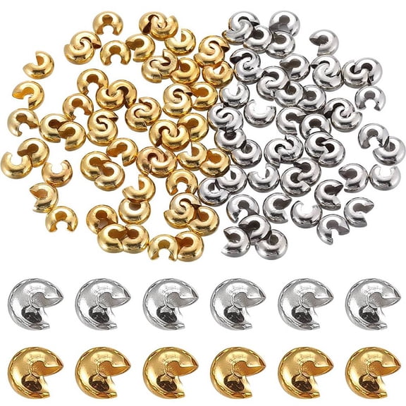 1 Box 200Pcs 6mm Round Crimp Beads Gold Crimp Beads Silver Brass Small Half Open Knot Copper Stopper Crimp Bead Covers