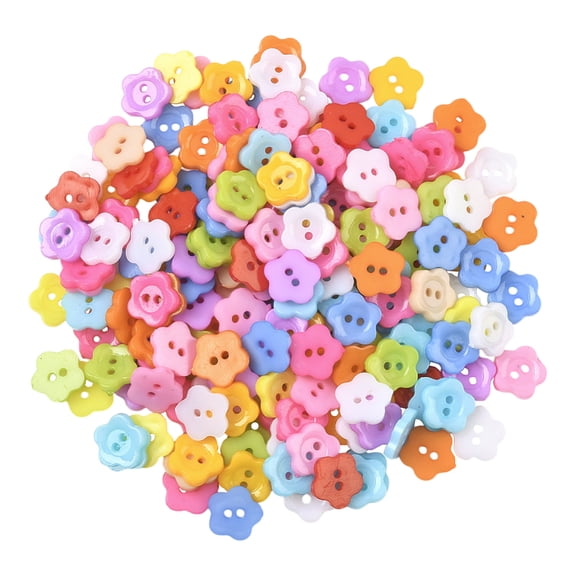 1 Box 200Pcs Assorted Flower Buttons Colorful Resin Buttons Floral Random Small Vintage 2 Hole Craft Sewing Ornament Embellishments Accessories