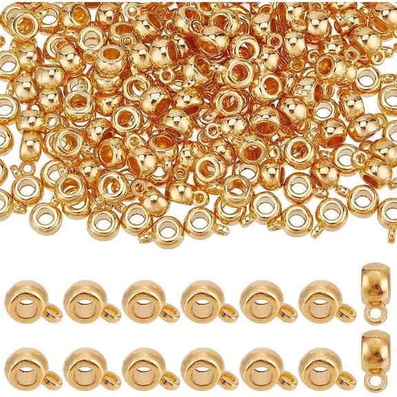 1 Box 200Pcs Bail Beads Charms Gold Bail Tube Beads Golden Alloy Metal Loop Hanger Link Bails with Ring Connector Spacer Bead Charms for Jewelry Making Diy Crafts Supplies Bracelet Necklace for DIY