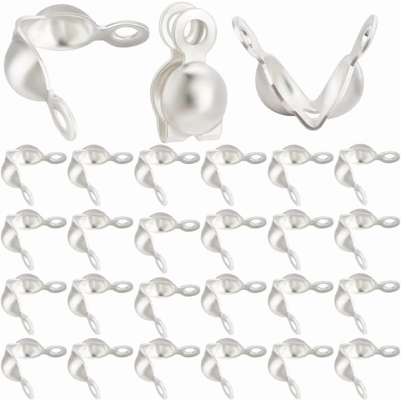 1 Box 200Pcs Bead Tips 304 Stainless Steel Crimp Beads for Jewelry Making (7x4x1.2mm) Silver