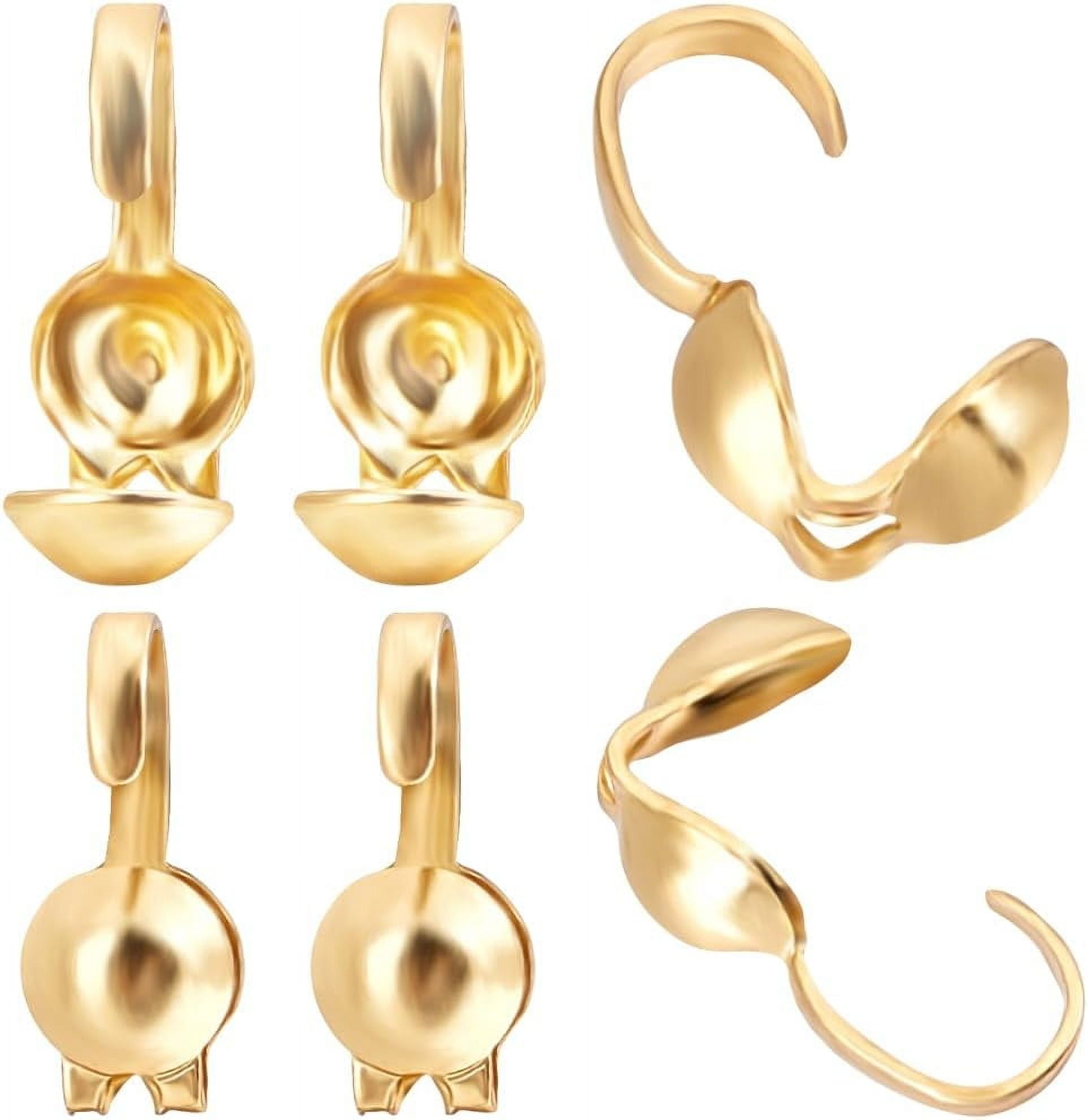 SUPERFINDINGS 40pcs Brass Open Clamshell Fold Over Bead Tips 6x11x7mm Air Punte in Ottone in Platino e Cappe Terminali di Copertura Dorata per la Creazione di Gioielli