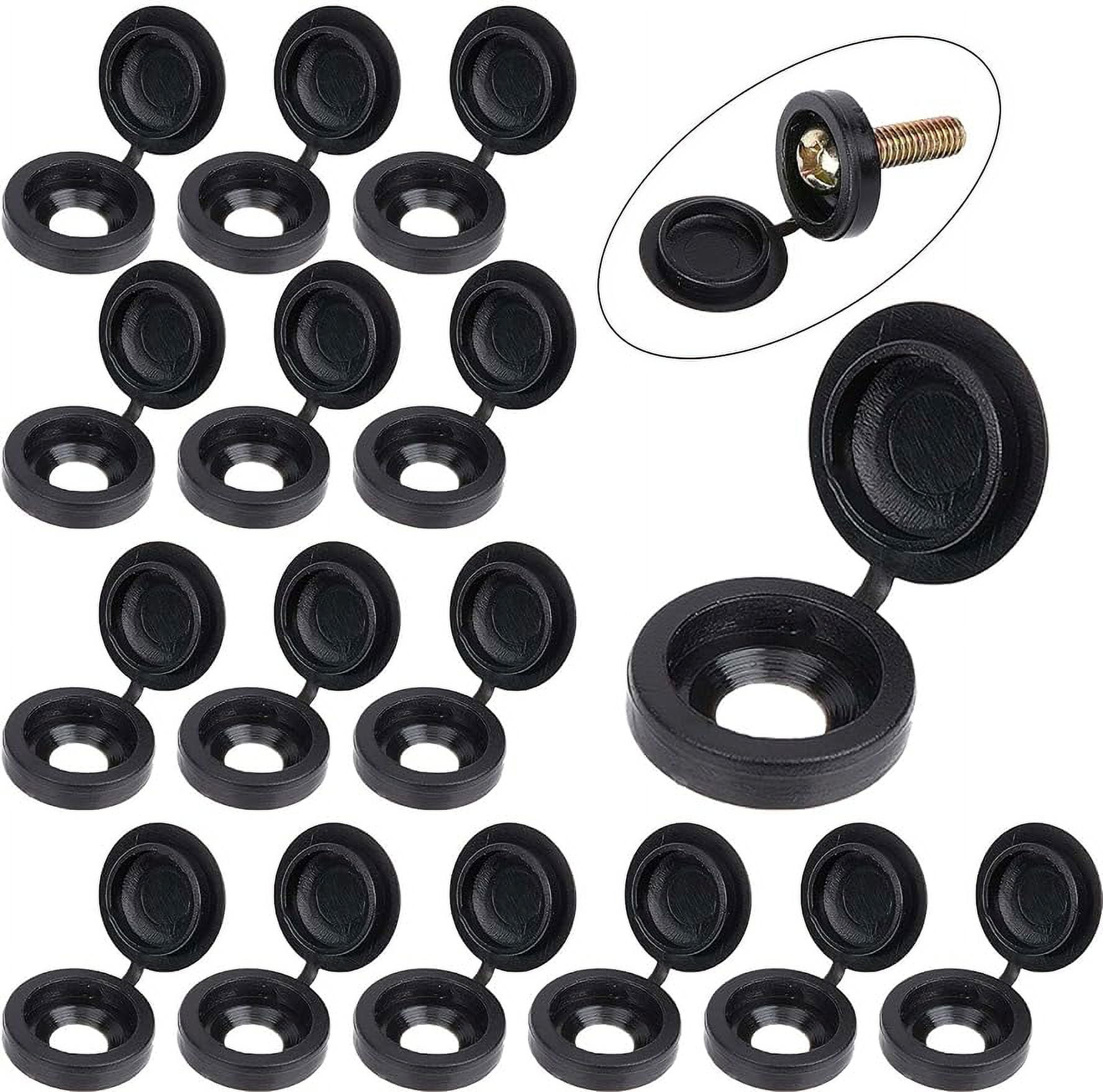 1 Box 200Pcs Black Plastic Hinged Cover Caps Fold Screws Snap Covers
