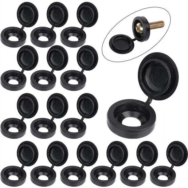 1 Box 200Pcs Black Plastic Hinged Cover Caps Fold Screws Snap Covers