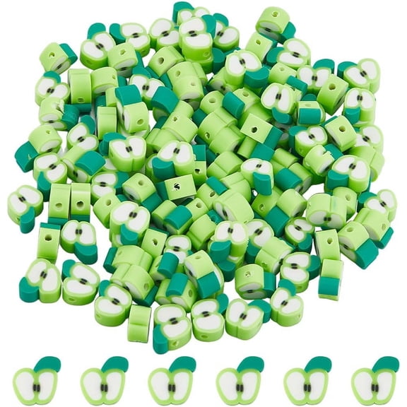 1 Box 200Pcs Clay Beads Handmade Polymer Clay Fruit Green Slice Charms Flat Shape Loose Spacer Beads for Jewelry Making Supplies DIY Keychain Bracelets Crafts