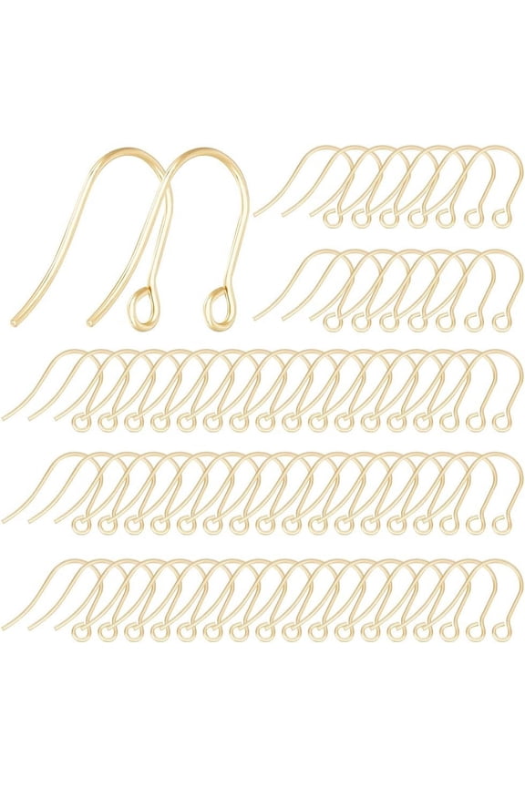 1 Box 200Pcs Earring Hooks Set 18K Gold Plated Stainless Steel French Fish Hook Earring Wires Earwire with Horizontal Loop
