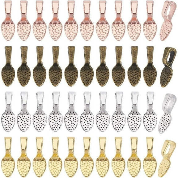 1 Box 200Pcs Glue on Earring Bails Gold Pad Bail Bulk Alloy Antique Silver Rosegold Spoon Base Blank Settings Cabochon Charms Jewelry Findings for Jewelry Making Supplies DIY Glass Gems Craft