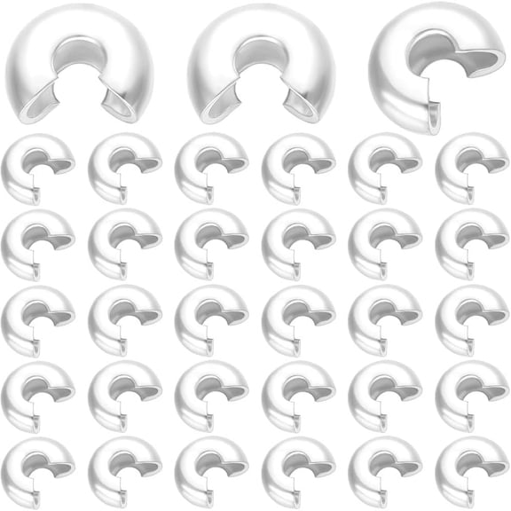 1 Box 200Pcs Half Round Open Crimp Beads 925 Sterling Silver Plated Crimping Bead 5mm Stoppers Knot Covers End Tip Caps