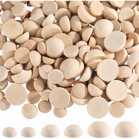 1 Box 200Pcs Half Round Wood Balls Split Wooden Beads Bulk Loose 12/15/20MM Small Natural Smooth Printable Unfinished Bead for DIY
