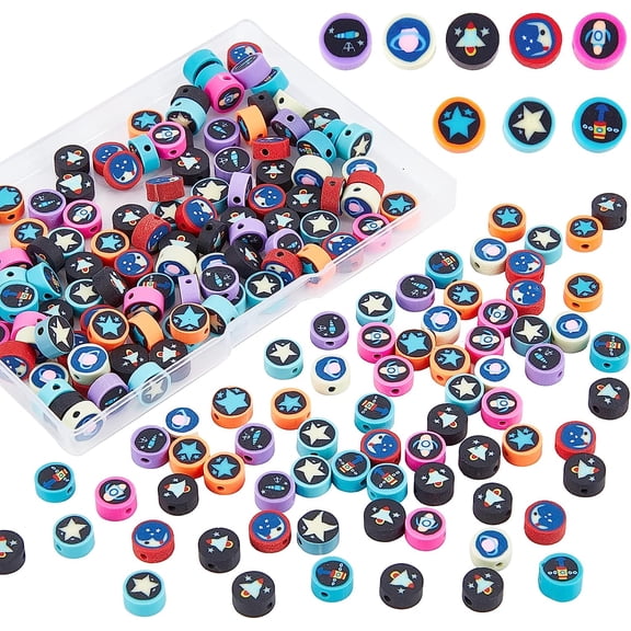 1 Box 200Pcs Handmade Polymer Clay Beads Kit Outer Space Theme Clay Handmade Beads Loose Spacers for Women Adults Jewelry Making DIY Bracelet Necklace Earring Keychain Accessories DIYDIY