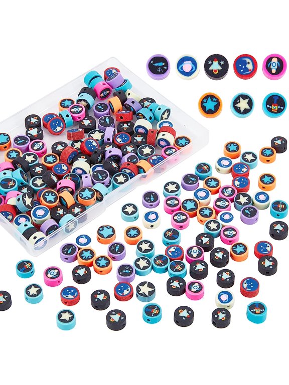 1 Box 200Pcs Handmade Polymer Clay Beads Kit Outer Space Theme Clay Handmade Beads Loose Spacers for Women Adults Jewelry Making DIY Bracelet Necklace Earring Keychain Accessories DIYDIY
