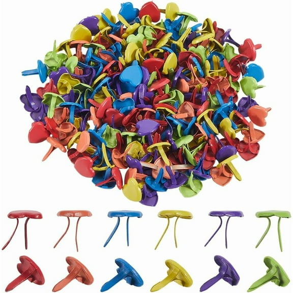 1 Box 200Pcs Heart Brads Metal Brads Fasteners Mini Colorful Iron Cute Valentines Wedding Ornament Split Pins for Paper Crafts Accessories Photos