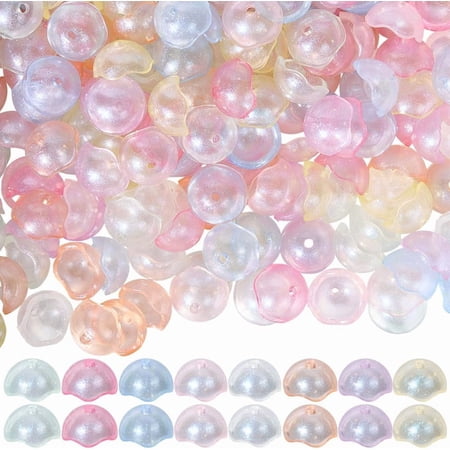 1 Box 200Pcs Jellyfish Beads Bulk Acrylic Bead Caps Large Cute Transparent Eggshell Half Round Egg Shell Plastic Spacer Bead Cones for Jewelry Making Earrings Necklaces Bracelets DIY Crafts