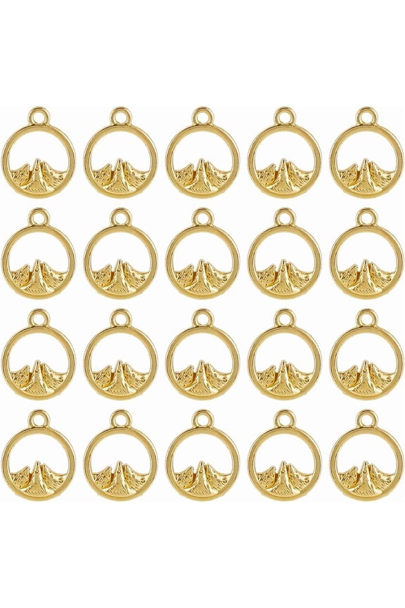 1 Box 200Pcs Mountains Charm Mountain Charms Hollow Nature Climbing Landscape Pendants for Jewelry Making Supplies DIY Bracelets Earrings Adults Golden