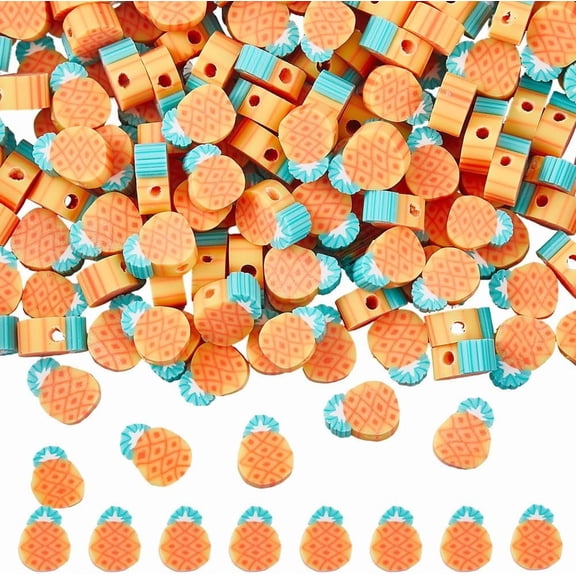 1 Box 200Pcs Pineapple Beads Fruit Clay Beads 9mm Polymer Orange Green Pineapples Soft Cute 1.6mm Hole Loose Spacers