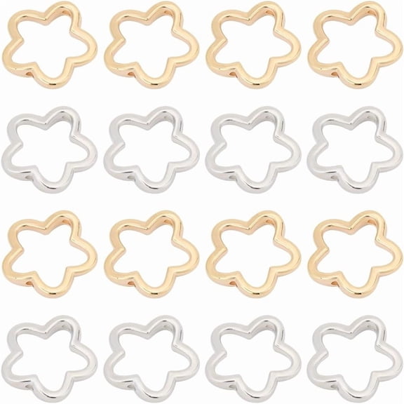 1 Box 200Pcs Plastic Flower Bead Frames Hollow Flower Beads Bulk Gold Silver Cute Hollow Flowers Frame Beads for Jewelry Making DIY Crafting Earrings Bracelets Necklaces Accessories Gifts