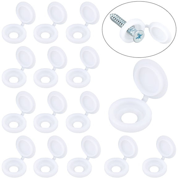 1 Box 200Pcs Plastic Hinged Screw Covers Caps 0.22"/5.5mm White Screw Snap Caps Folding Shutter Decorative Washer Cover Flip Tops